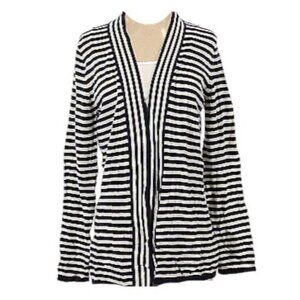 Talbots Navy Blue White Stripe Open Front Lambs Wool Nautical Cardigan Small
